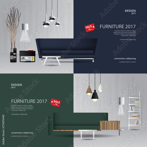 2 Banner Furniture Sale Design Template Vector Illustration