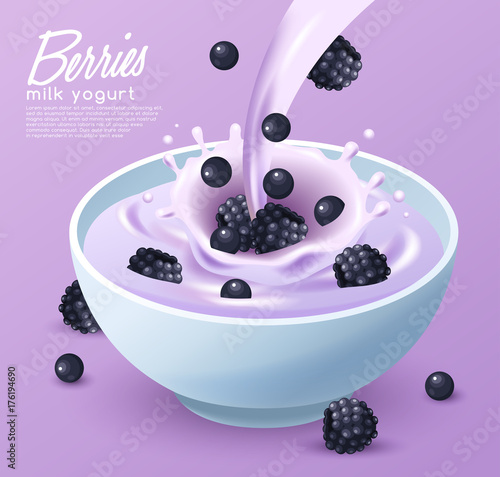 Yogurt Bowl with Cereals and variety of fruits : Vector Illustration