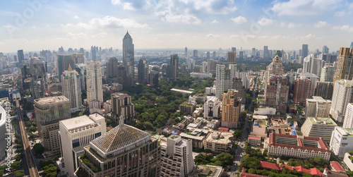 Canvas Print Aerial Drone Panorama Of Sukhumvit and Ploenchit Areas in Bangkok, Thailand