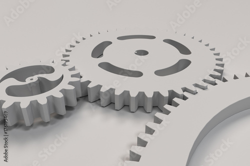 Set of white gears and cogs on white background