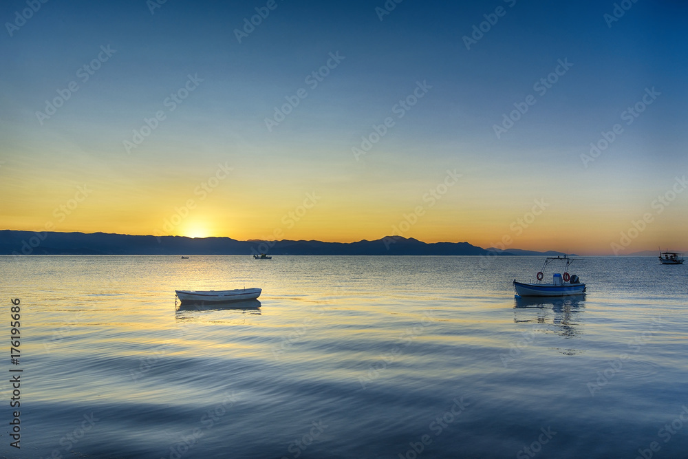 Sunrise on the beach. Corfu, Greece