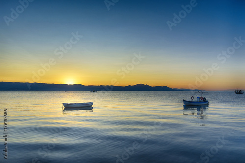 Sunrise on the beach. Corfu, Greece