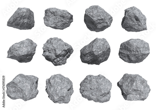 rocks set isolated on white background.