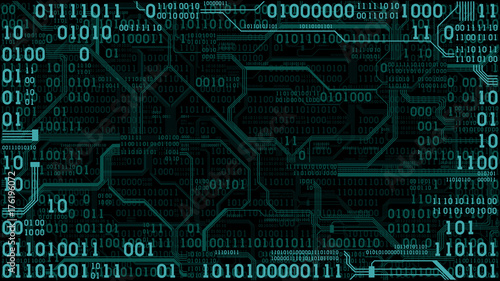 Abstract futuristic electronic circuit board with binary code, computer digital technology background, frame, well organized layers