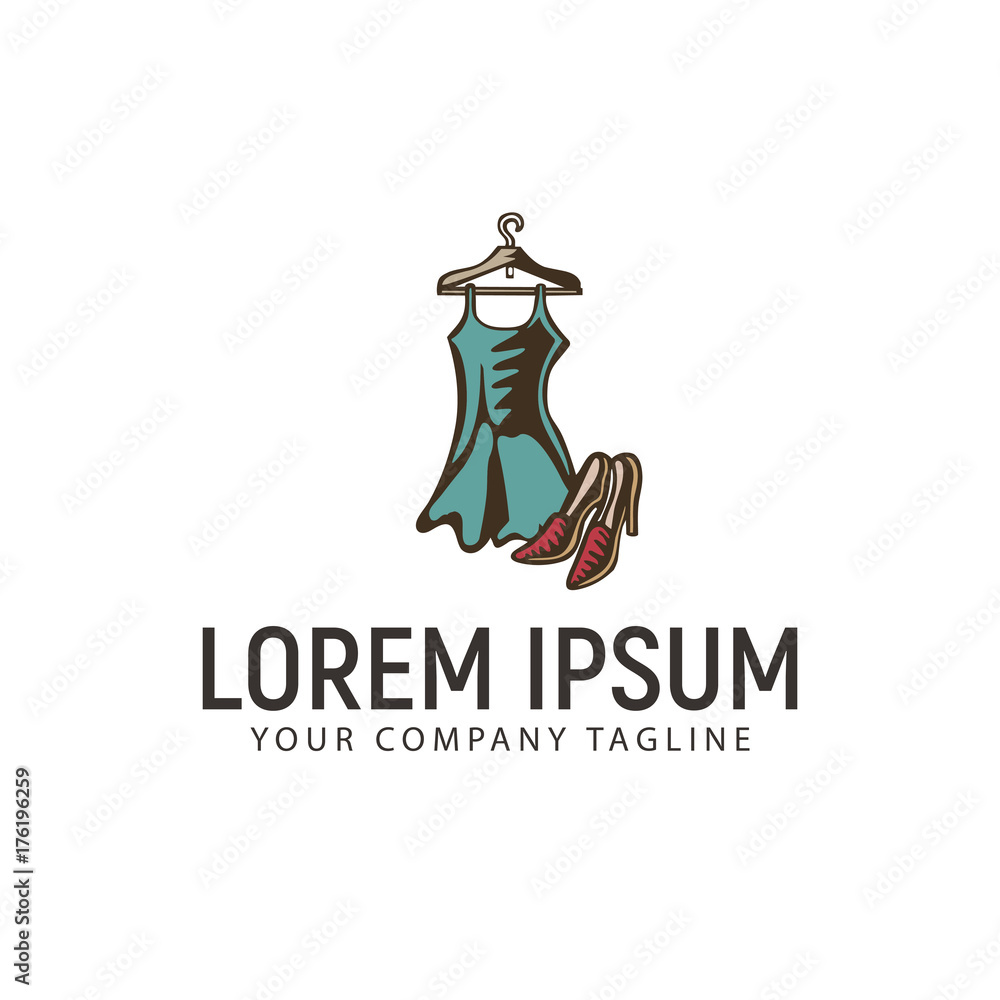 clothes and shoes hand drawn logo design concept template