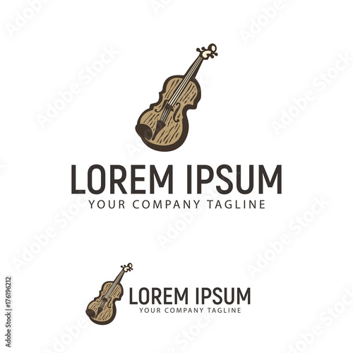 violin hand drawn logo design concept template