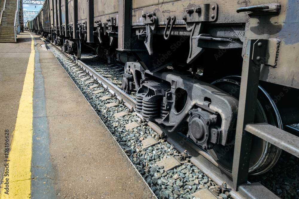 Goods wagons on rails.
Horizontally. View from above. Goods wagons on rails.
Horizontally. View from above.