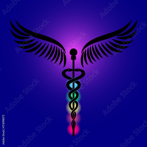 Caduceus, 7 Chakras, Kundalini Energy vector illustration.