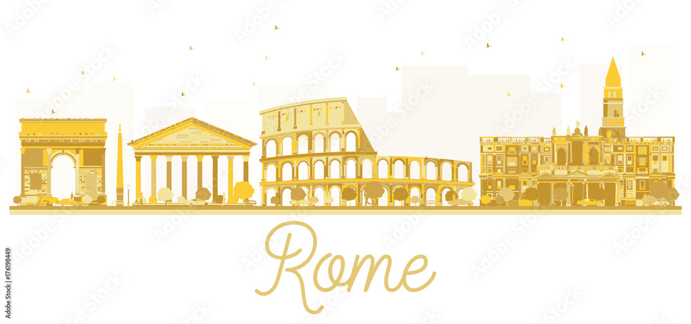 Rome City skyline golden silhouette.
