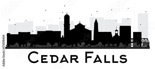 Cedar Falls Iowa skyline black and white silhouette.