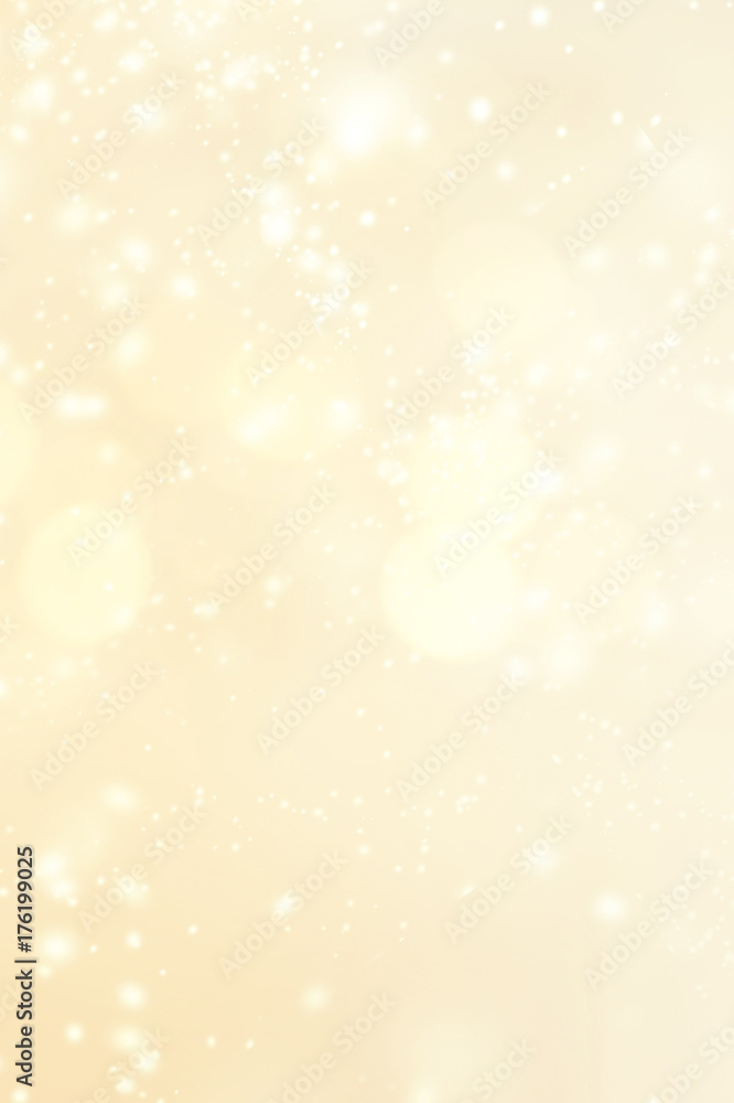 Abstract golden bokeh background. Christmas lights. Festive defocused boke. Merry Christmas card.