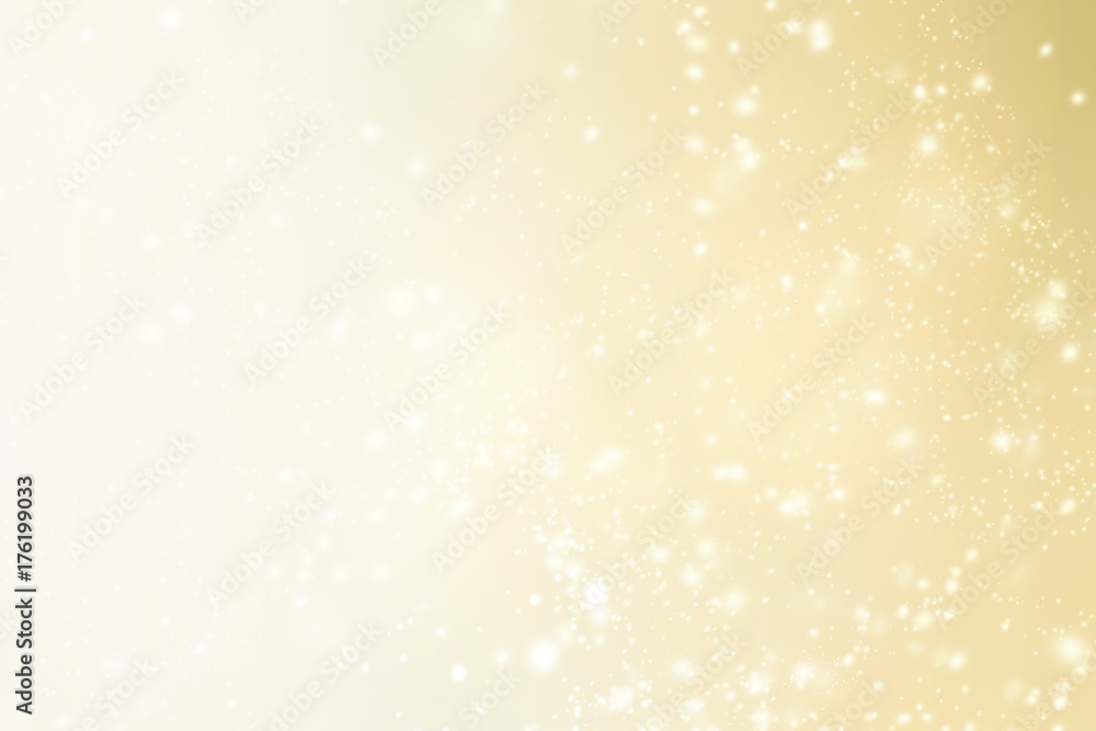 Elegant Christmas background with sparkling bokeh, snowflakes and copy place for text. Abstract golden boke background.