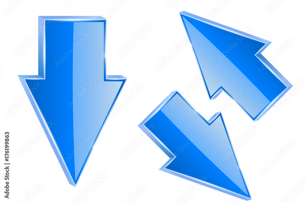 Blue arrows. Set of shiny 3d icons Blue arrows. Set of shiny 3d icons