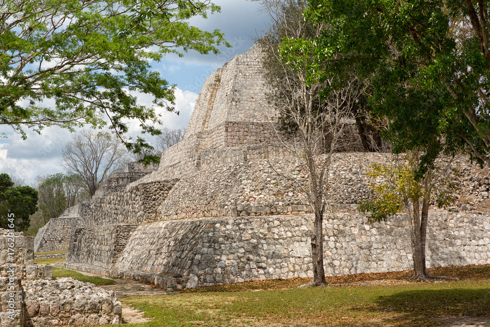 ancient mayan structures at the Edzna archaeological park in Campeche Mexico