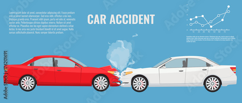 Car accident concept illustration. Flat and solid color vector