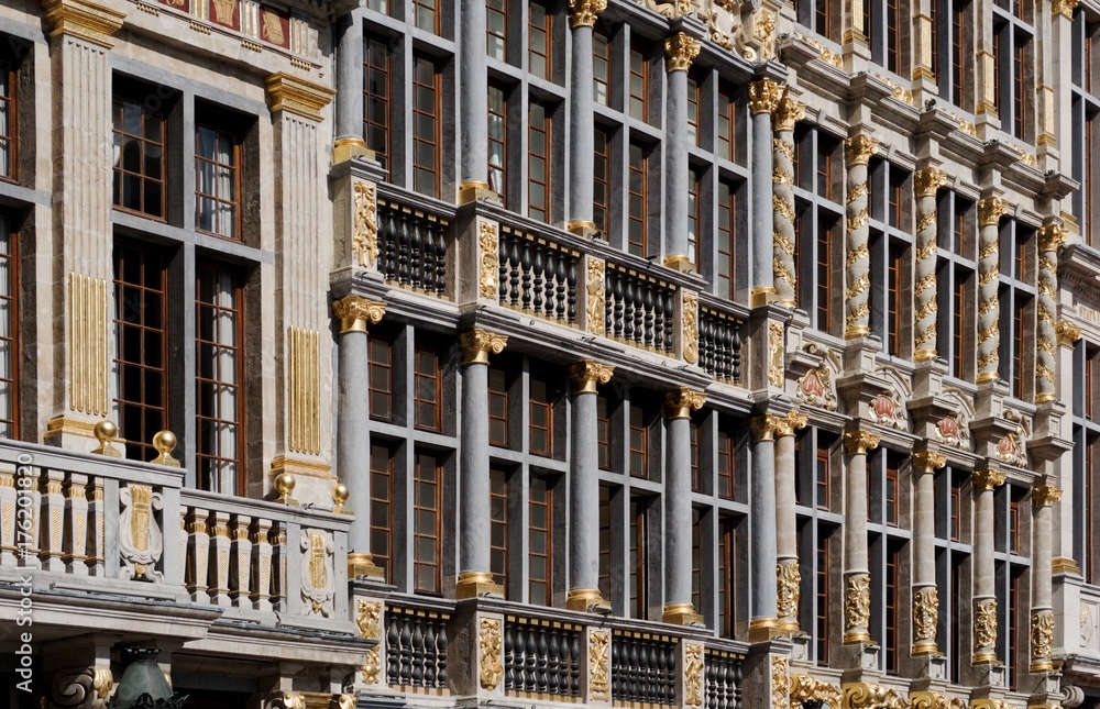 The gilded facade of the homes on Brussels' big square  in Belgium