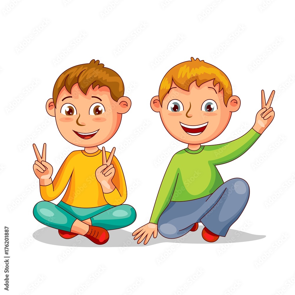 Two happy boys, best friends. Vector illustration in cartoon style Stock  Vector | Adobe Stock