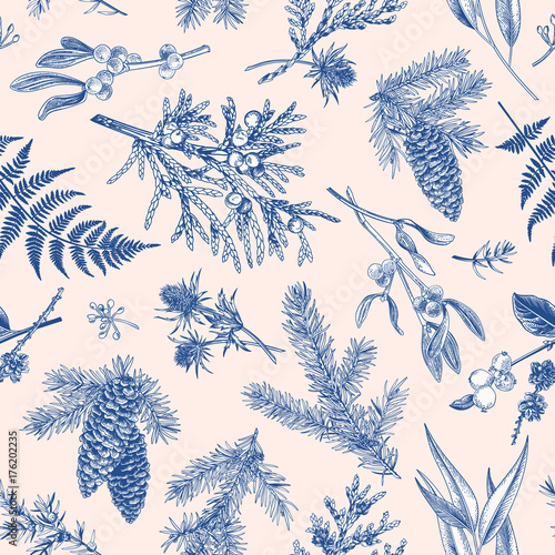 Christmas seamless botanical pattern.