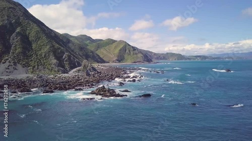 New Zealand Coast Flyover, Wellington Red Rocks. 