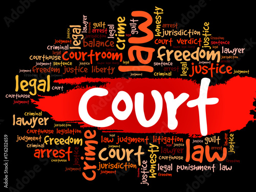 Court word cloud collage, law concept background photo