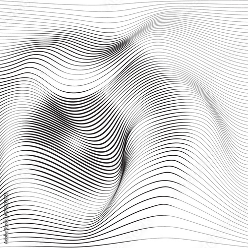 Distorted wave monochrome texture. Abstract dynamical rippled surface. Vector stripe  deformation background.