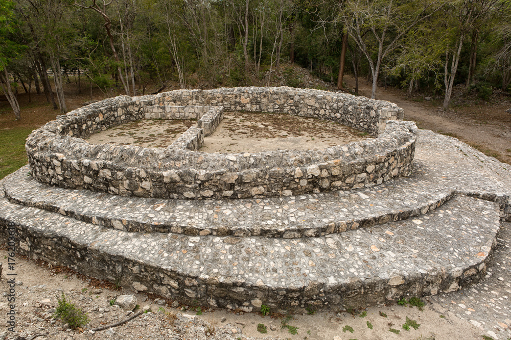 circular structure at Edzna archaeological park in Campeche Mexico