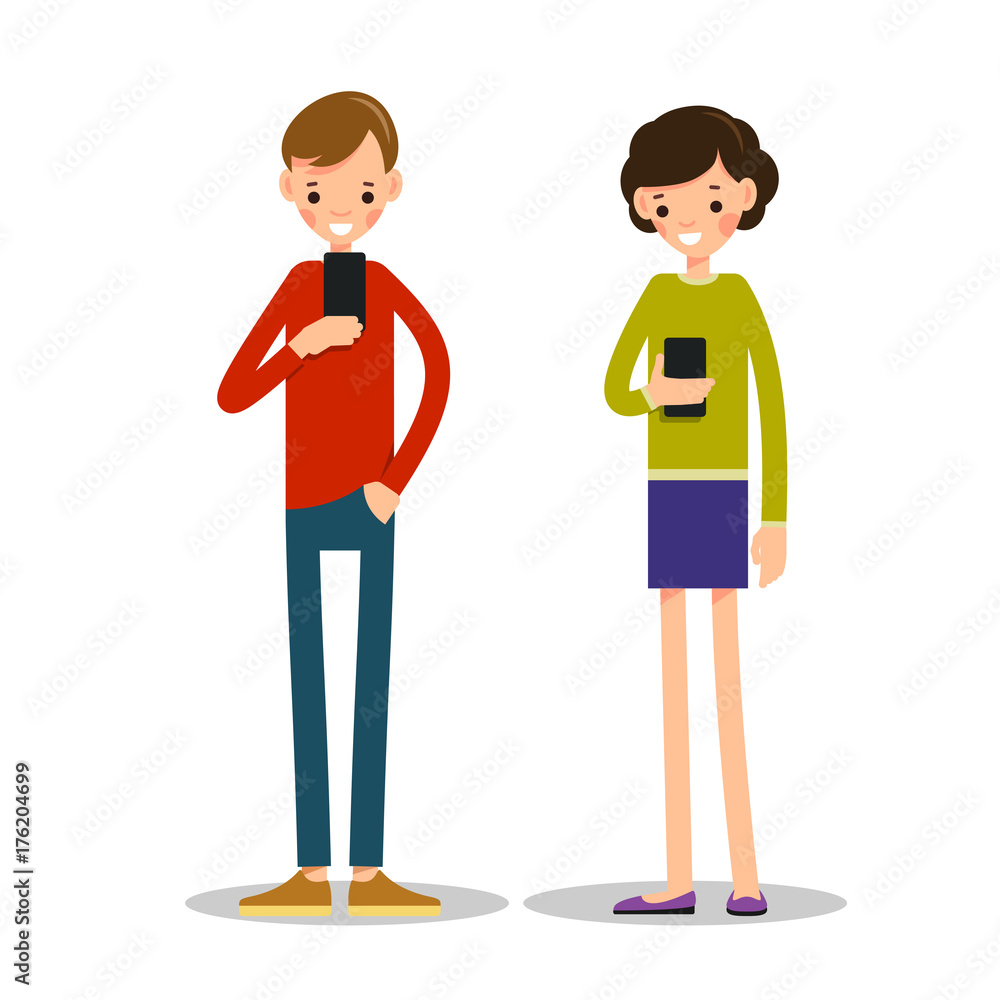 Boy and girl with mobile phone