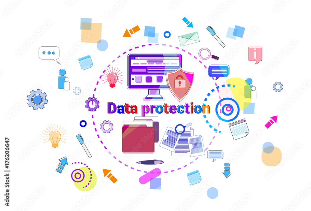 Data Protection Online Secutiry Concept Protection Banner Vector Illustration Data Protection Online Secutiry Concept Protection Banner Vector Illustration