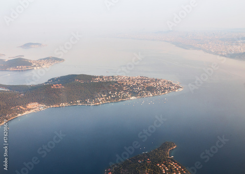 Aerial View from airplane of Istanbul Prince Islands, Turkey photo