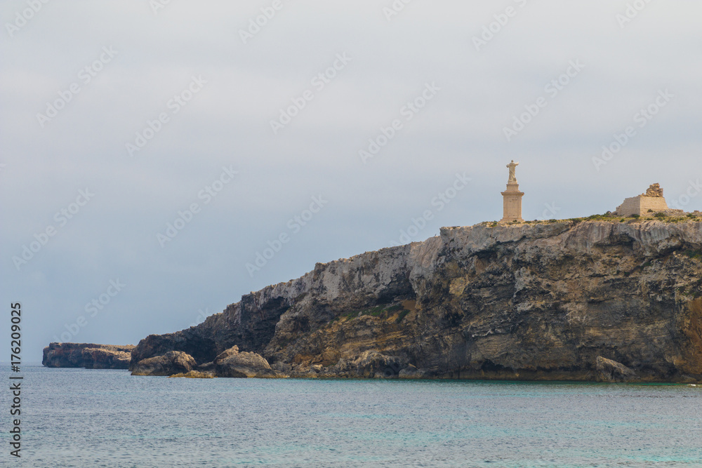 St Paul's Shipwreck Islands and the beautiful Maltese countryside and coastline of Rdum il-Biez, between Mistra and Selmun, overlooking turquoise waters of the Mediterranean sea, St Pauls, Malta