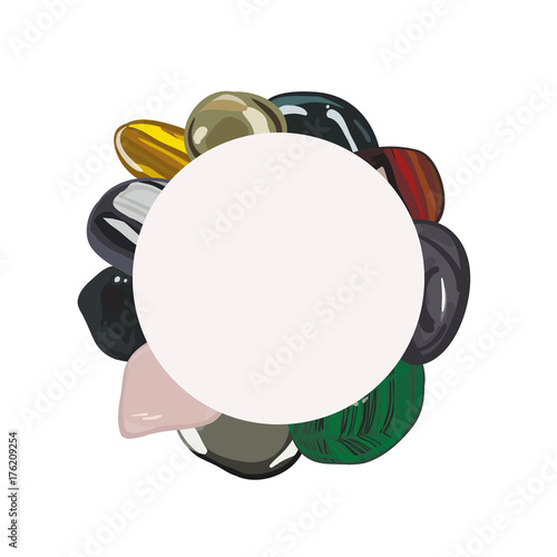 Banner with jewelry gemstones in cartoon style. Vector illustration