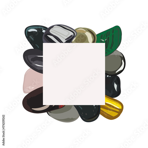 Banner with jewelry gemstones in cartoon style. Vector illustration