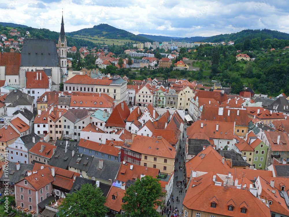 View from the castle tower on the ancient city of Cesky Krumlov