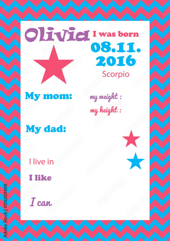 Fototapeta premium Baby Arrival Card in simple style