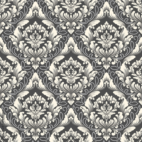 Vector damask seamless pattern background. Classical luxury old fashioned damask ornament, royal victorian seamless texture for wallpapers, textile, wrapping. Exquisite floral baroque template.