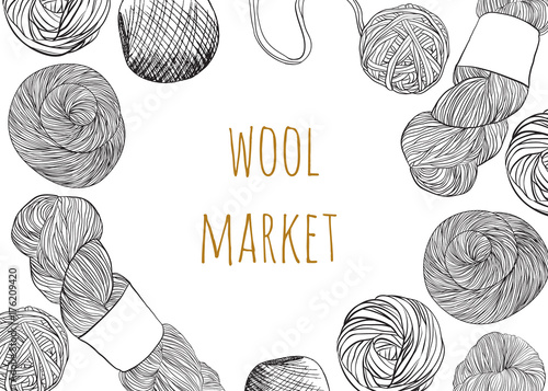 Poster with yarn ball in cartoon style