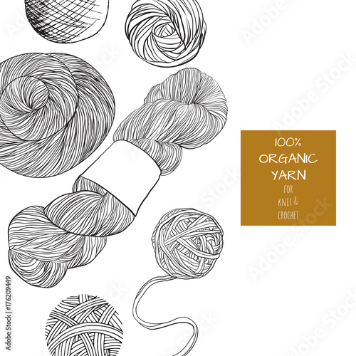 Poster with yarn ball in cartoon style