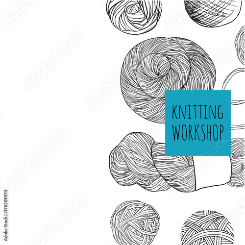 Poster with yarn ball in cartoon style