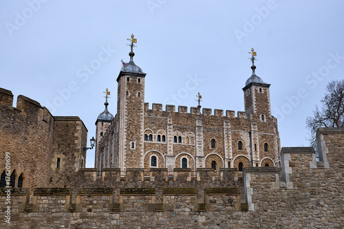 LONDON CITY - DECEMBER 24, 2016: Tower of London seen from the north bank of the River Thames