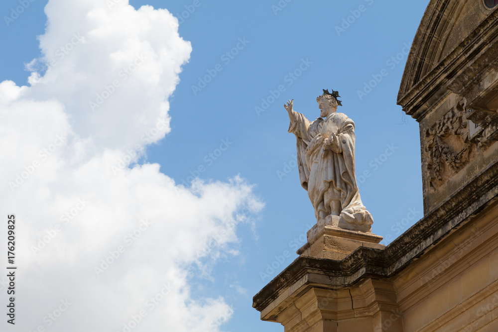 Facade of the Roman Catholic parish church of Zurrieq, Knisja ta' Santa Katerina in Maltese, Zurrieq, Malta, May 2017