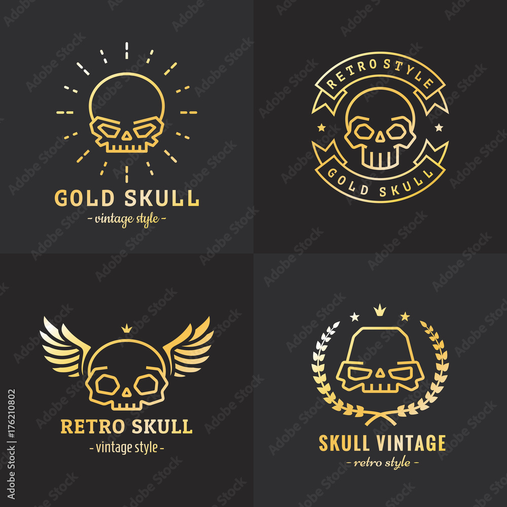 Fototapeta premium Skulls outline gold logo vector set. Part two.