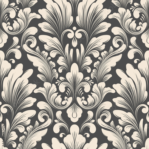 Vector damask seamless pattern element. Classical luxury old fashioned damask ornament, royal victorian seamless texture for wallpapers, textile, wrapping. Exquisite floral baroque template.