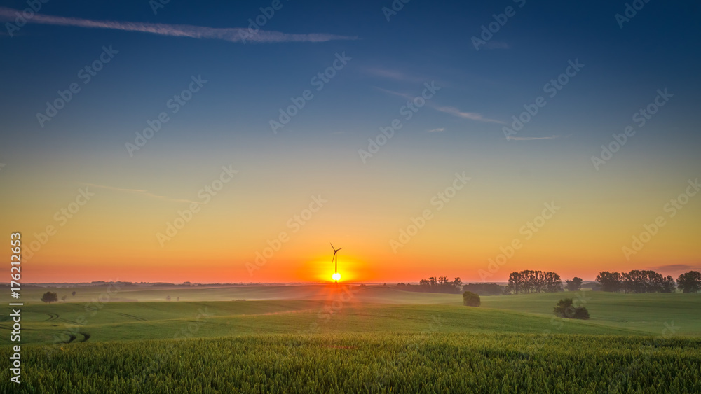 Beautiful dawn at foggy field in summer Beautiful dawn at foggy field in summer