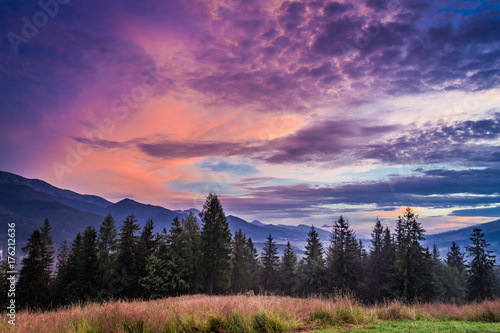 Sunset in Tatra mountains view from Zakopane