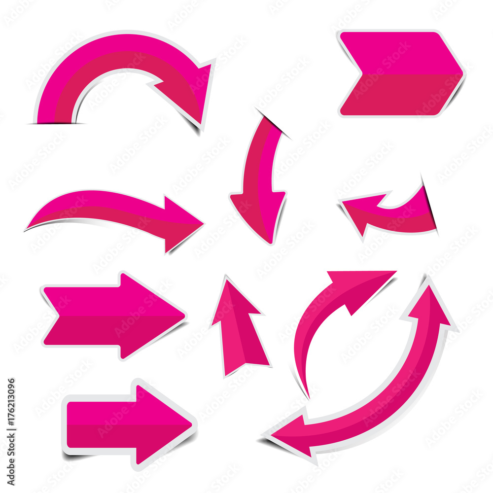 Pink Arrow Sticker on white background Pink Arrow Sticker on white background