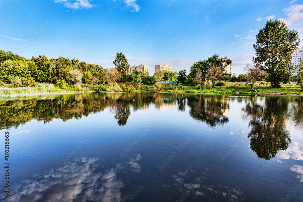 View of Galianovo lake in autumn - Moscow, Russia View of Galianovo lake in autumn - Moscow, Russia