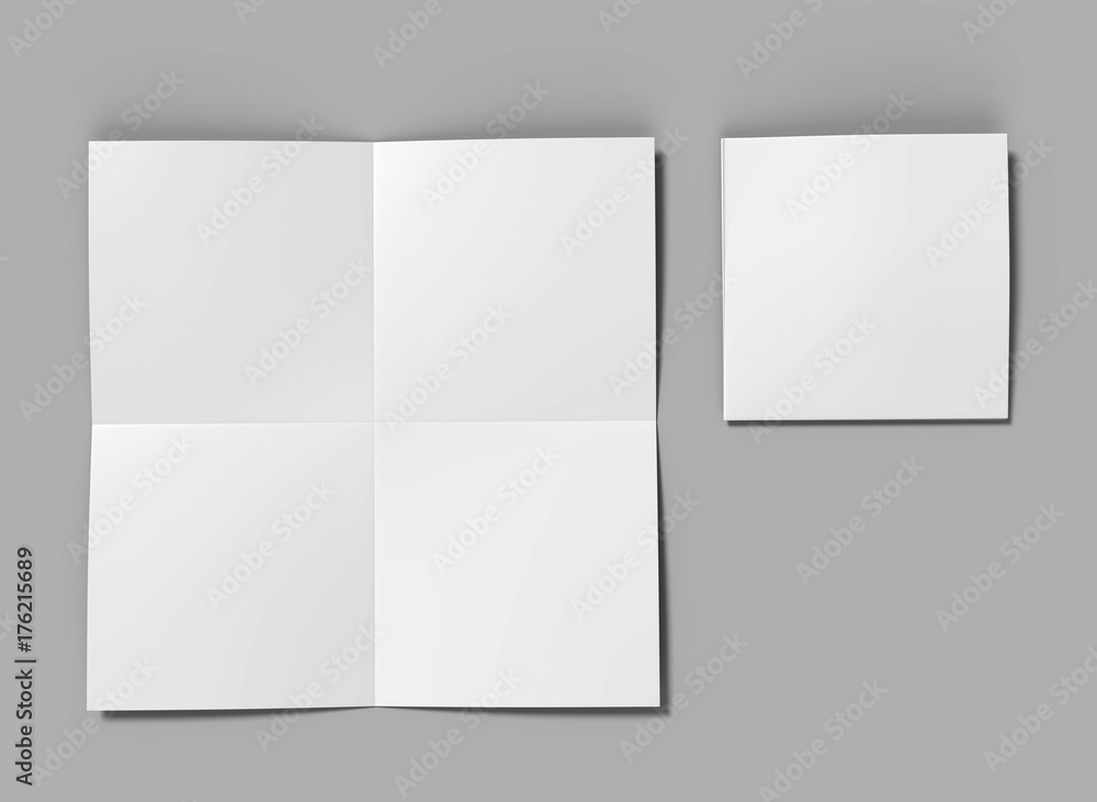 French fold square brochure flyer leaflet for mock up and template design. Blank white 3d render illustration. French fold square brochure flyer leaflet for mock up and template design. Blank white 3d render illustration.