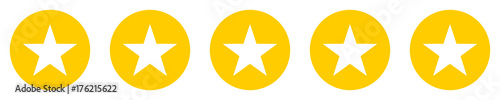 Five stars customer product rating review flat icon for apps and websites - notation sur cinq étoile pour sites web et applications