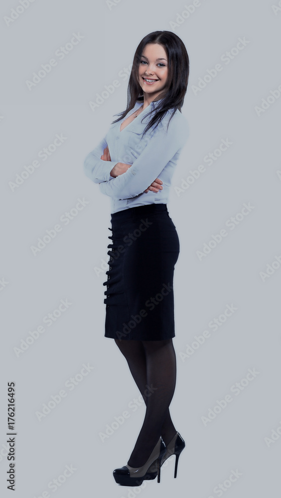 Business woman standing in full length isolated on white background Business woman standing in full length isolated on white background