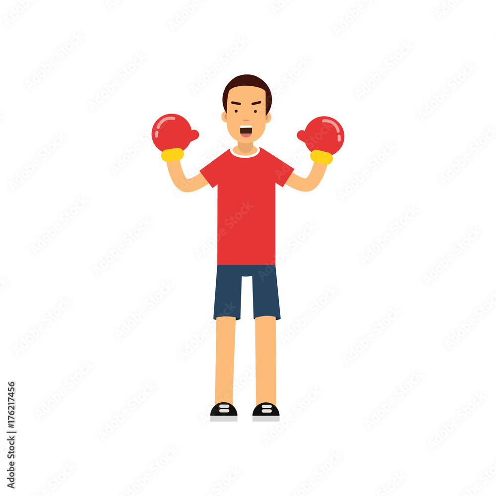 Active teen boy in boxing gloves, boy doing sport, active lifestyle vector Illustration Active teen boy in boxing gloves, boy doing sport, active lifestyle vector Illustration